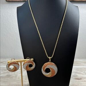 Elegant Gold and Silver Swirl Necklace and Earring Set